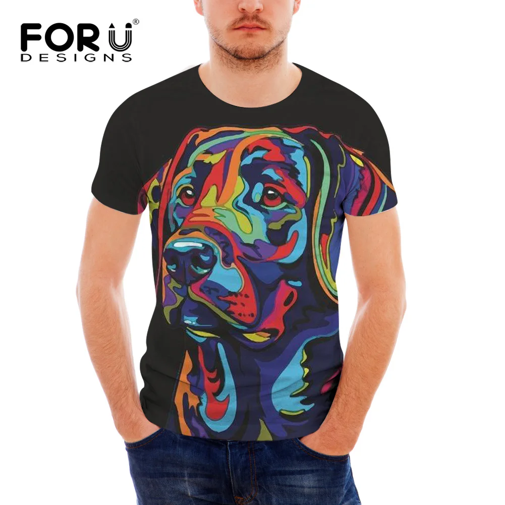 

FORUDESIGNS Colorful Labrador Printed T Shirt Men Fashion O-neck Short Sleeve Fitness Cloth for Males Slim Summer Tee Shirt Tops