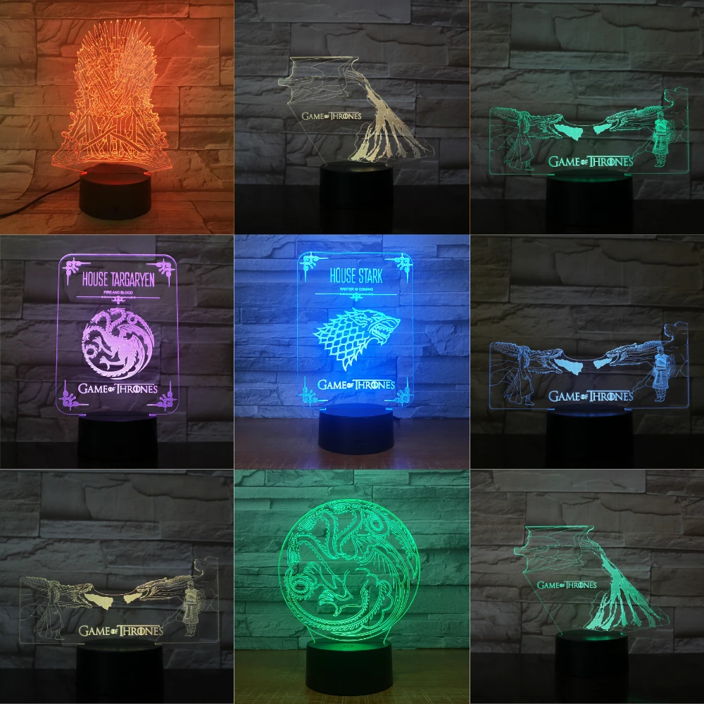 Игра престолов дом ужасный волк лед и огонь 7 цветов изменить светодиодный 3d-ночник сна Спальня Декор лампа подарок для мальчиков