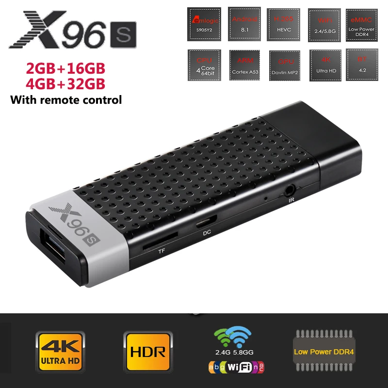 X96S Smart tv box Android 8.1 Quad Core Amlogic S905Y2 Wifi 4G RAM 32GB ROM Bluetooth 4.2 4K HD Smart TV Stick PK xiaomi tv box