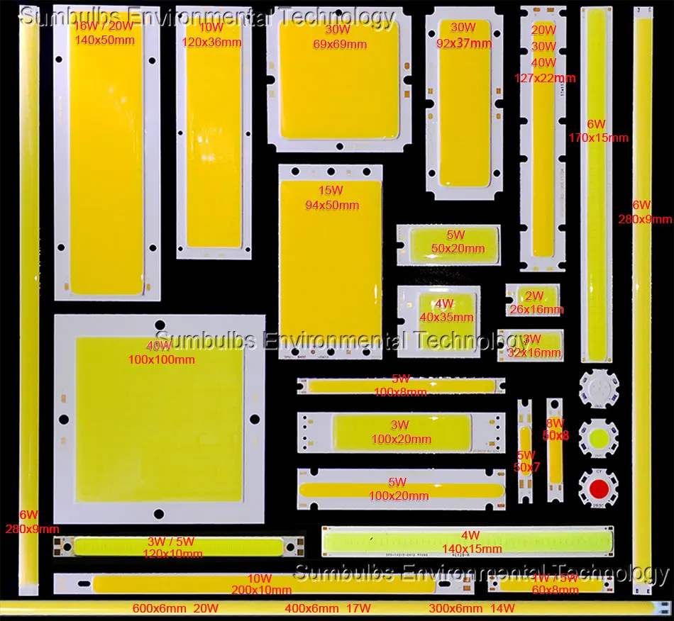 1W-200W COB LED Strip Light Lamp Red Blue Warm Natural Cold White Rectangle LED Matrix Chip on Board Bulb
