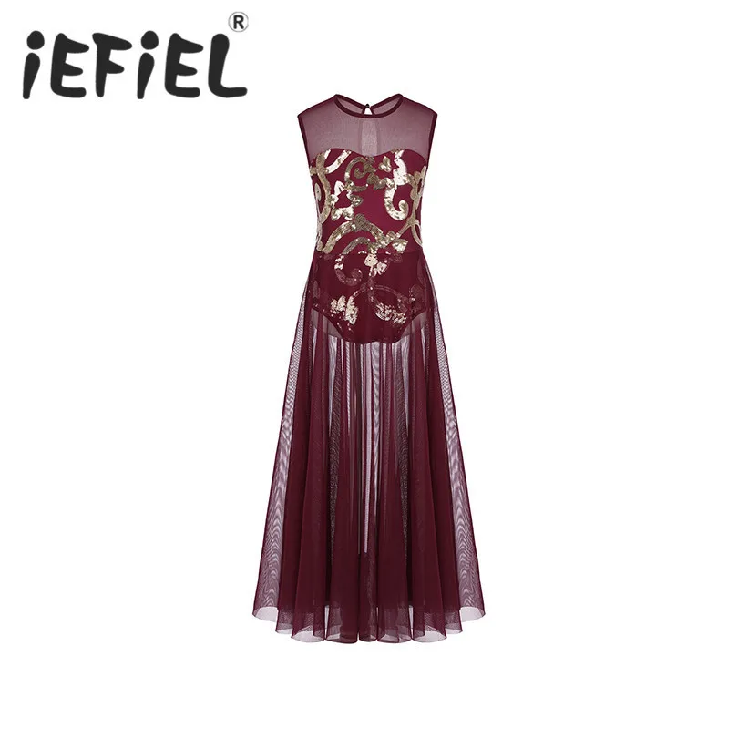 

iEFiEL Kids Girls Children Floral Sequins Dancing Tank Leotard Maxi Dress for Celebration of Spirit Praise Lyrical Dancewear