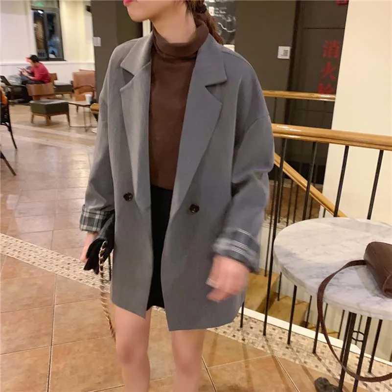 Korean Coat Women Long Sleeve Ulzzang Double Breasted Solid Two Colors 2019 Spring Autumn Outwear Casual Pocket Corduroy Jackets