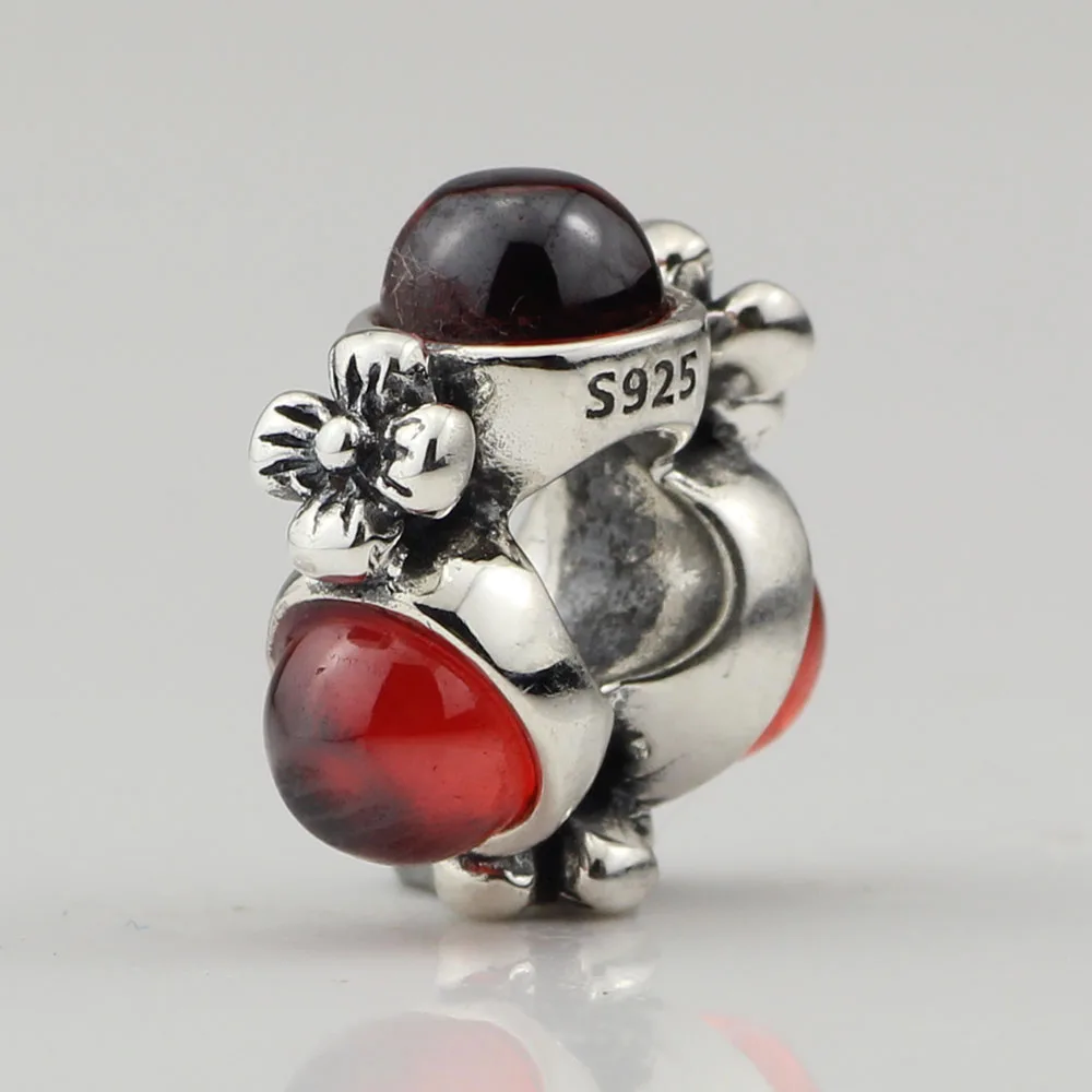 

925 sterling silver jewelry bead Trihedral triangular garnet Charm beads Fit European Bracelet DIY Jewelry jewelry Making
