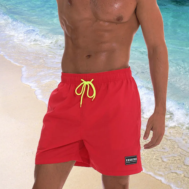 Мужские купальники, одноцветные быстросохнущие плавки для серфинга, шорты-боксеры, длинные купальные костюмы, спортивные плавки с сетчатой подкладкой - Цвет: Red