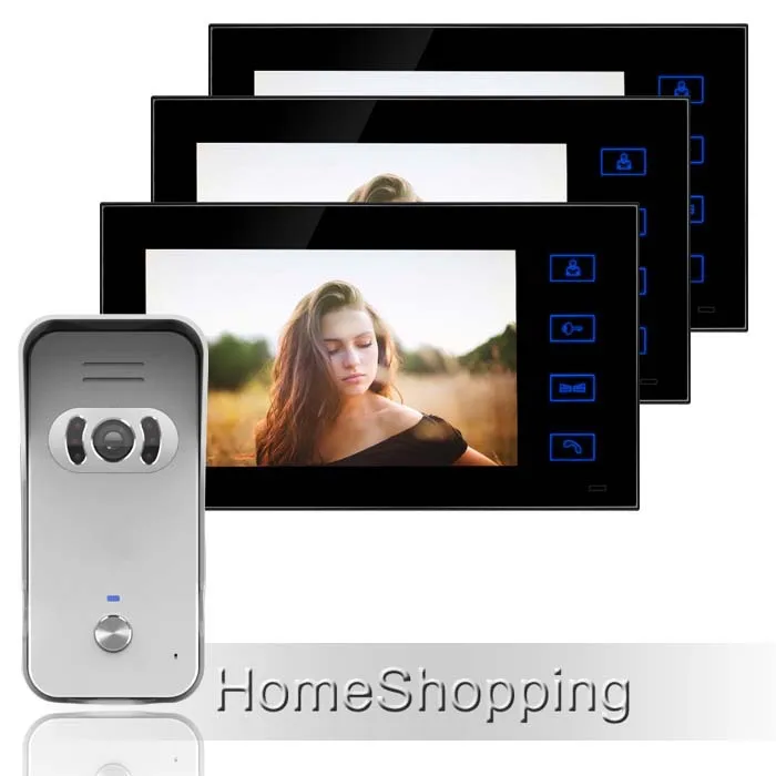 

FREE SHIPPING Wired 7 inch Color Video Intercom Door Phone System 3 Touch Monitor + 700TVL Waterproof Outdoor Camera In Stock