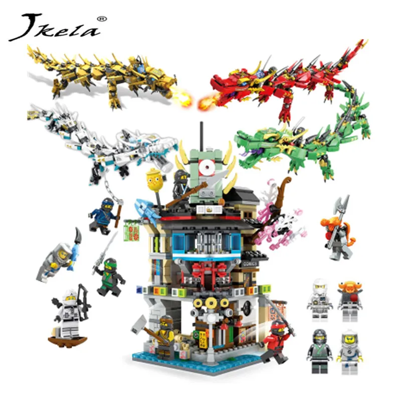 

[Hot sel] Legoinglys Ninjago Movie Sky City Headquarters Bricks Ninja City Temple 4 Elemental Dragon Model Building Blocks Toys