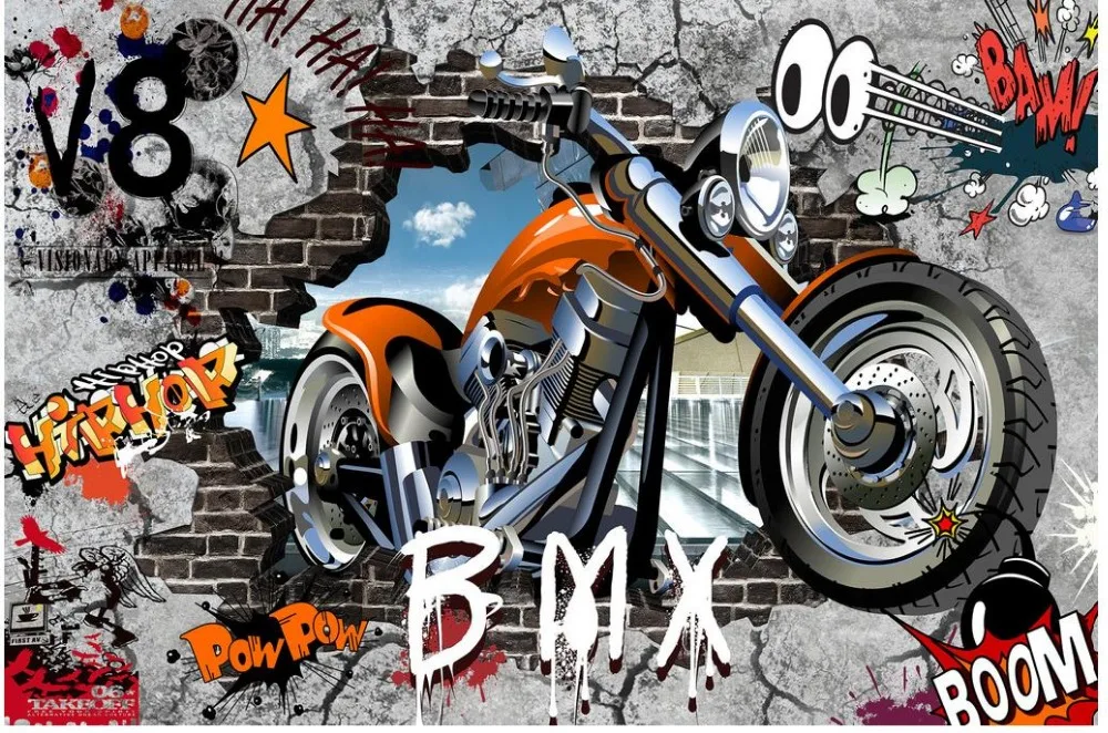 Home Decoration wallpaper for painting Motorcycle street art ...