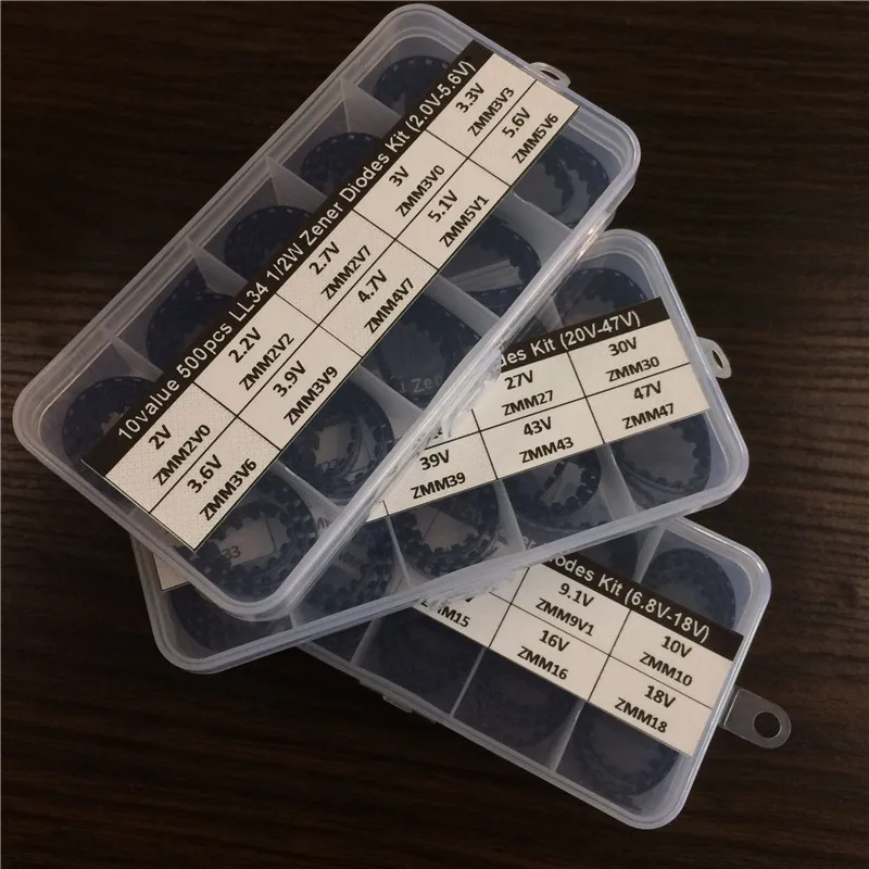 Koop 1500 Pcs 30Valuesx50 2.0V ~ 47V LL34 1 2W Smd Zenerdiode Assortiment Elektronische Kit Met 3 Opbergdoos