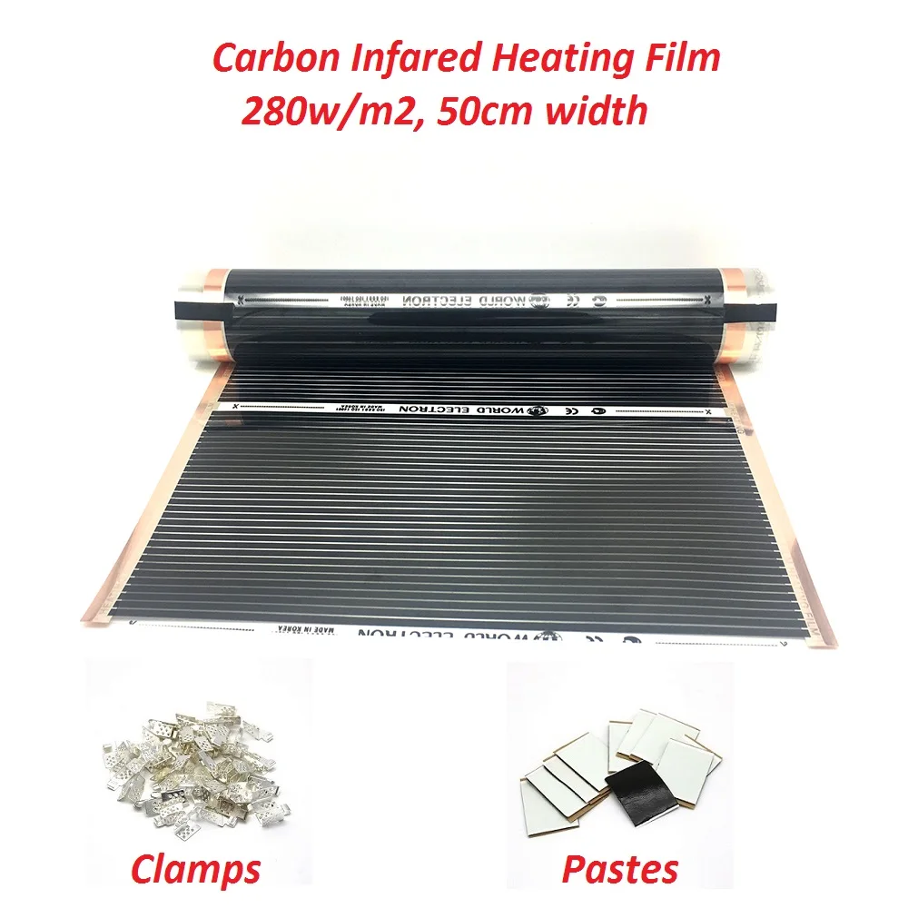 

Far Infared 280w/m2 Carbon Underfloor Heating Film AC220V Warm Mat with Clamps Insulation Pastes
