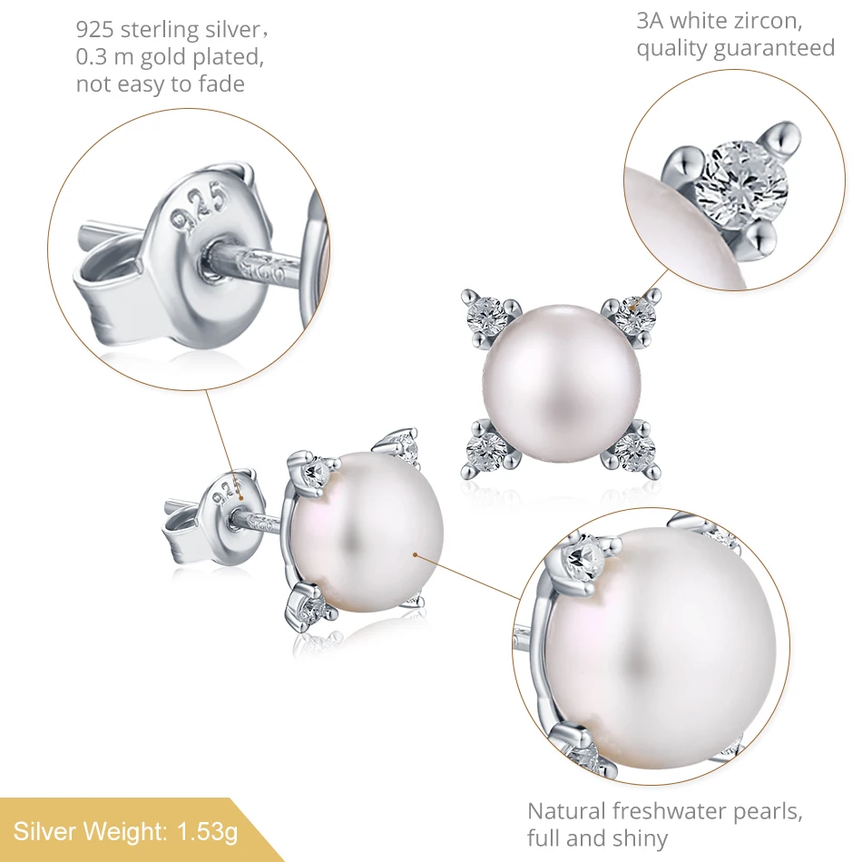 ALLNOEL Pearl Earrings 925 Sterling Silver Freshwater Pearl Stud Earrings For Women Trendy Round Fine Jewelry Engagement Gift (6)