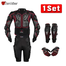HEROBIKER Rojo Motocross Racing Motorcycle Body Armor Protective Jacket + Engranajes Pantalones Cortos + de Protección de La Motocicleta Rodillera + Guantes