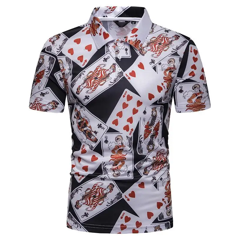 

Men Polo Shirt Hawaiian Hip hop Polo Shirt Men Summer Tops Playing card print Short sleeves Men's Clothing