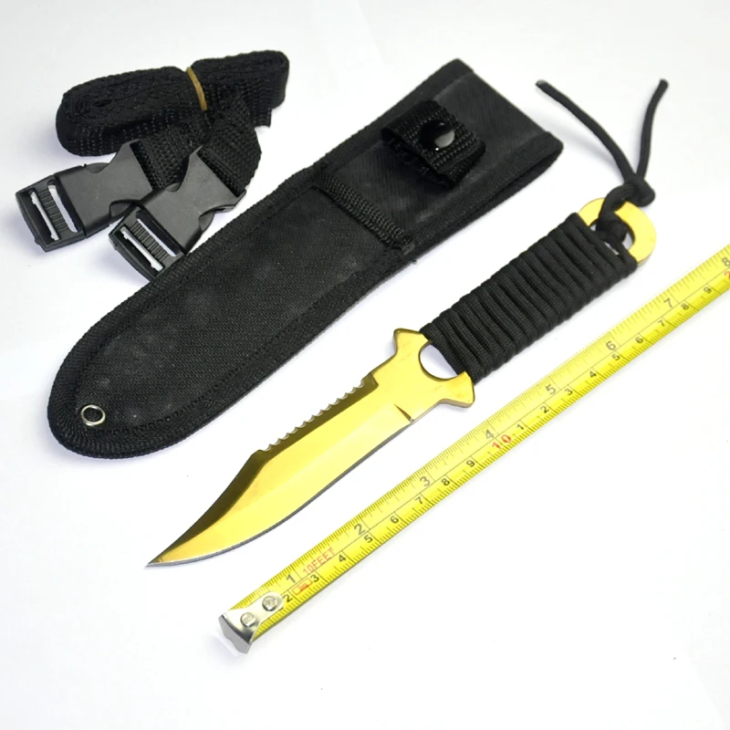 

Military Army Fixed Blade Scuba Dive Knife Freedive Snorkle Outdoor Camp Hike Hunt Survive Pocket Tactical Recsue Gold Color
