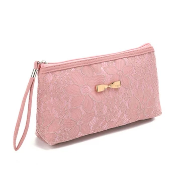 

Practical Lace Makeup Pouch Multi Usage Cosmetic Clutch Handbag Portable Travel Toiletry Bag For Women (801B) Pink