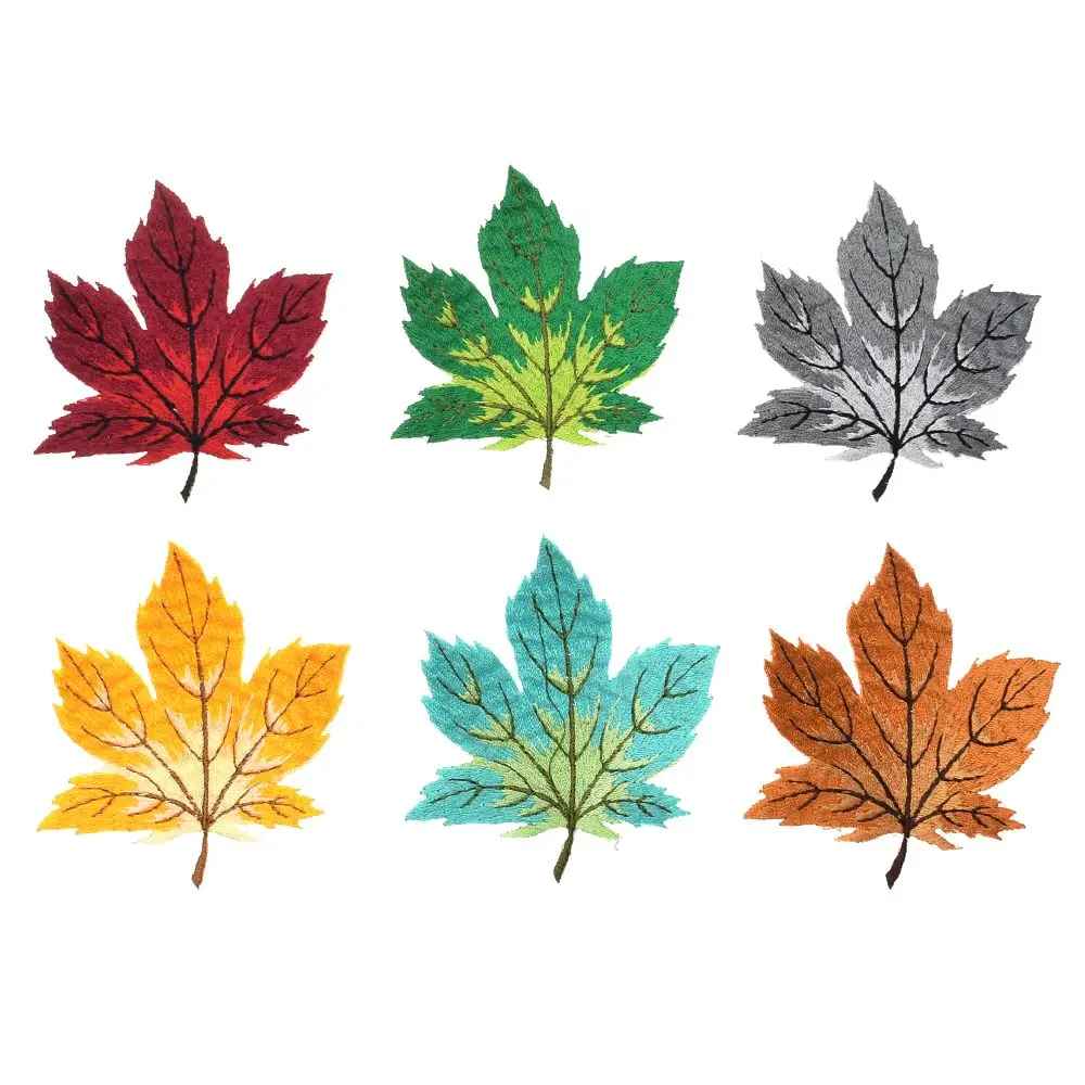 

Hot 1 Pc 6 colors for choose Flower Applique Embroidered Maple Leaf Applique Badge Sew Iron On Patch Clothes Sewing Craft DIY