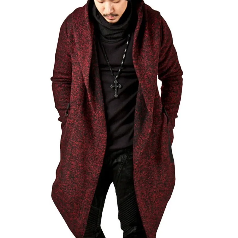 

MJARTORIA Men's Autumn and Winter Hooded Solid Color Cardigans Long Sleeve Irregular Trench Coat Fashion Casual Loose Coats