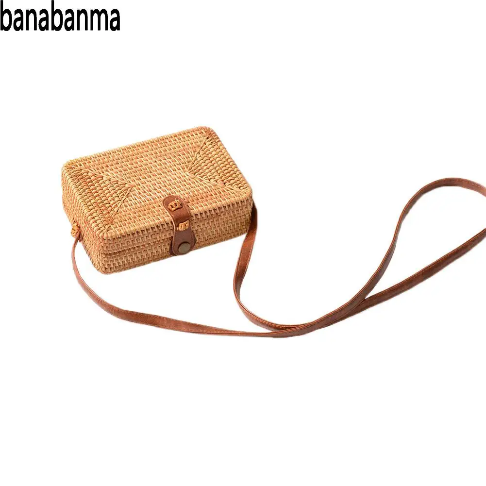 

Banabanma Women Handbag Rattan Woven Bag Slanting Mini Basket Retro Art Hand Woven Leather Buckle Bag Bags for Women 2018 ZK40