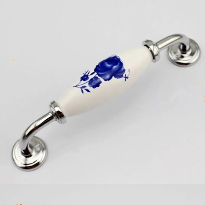 128mm fashion blue and porcelain modern furniture handle shiny silver kitchen drawer