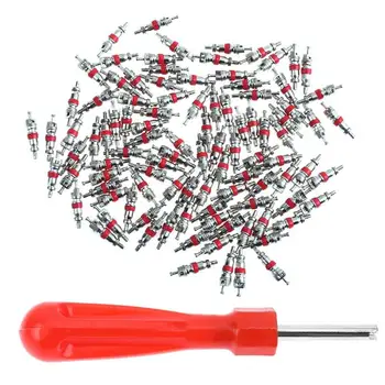 

VODOOL 100pcs Car Truck Motorcycle Tyre Tire Valve Stems A/C Air Conditioning Schrader Valve Cores with Remover Wrench Kit