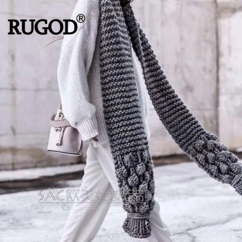 RUGOD осенний зимний трикотажный шарф женский роскошный вязаный крючком шарф ручной работы женские теплые шарфы Модный мягкий длинный шарф