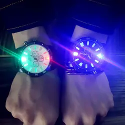 Для женщин Для мужчин аналоговый СВЕТОДИОДНЫЙ свет Искусственная кожа кварцевые наручные часы пара Рождественский подарок