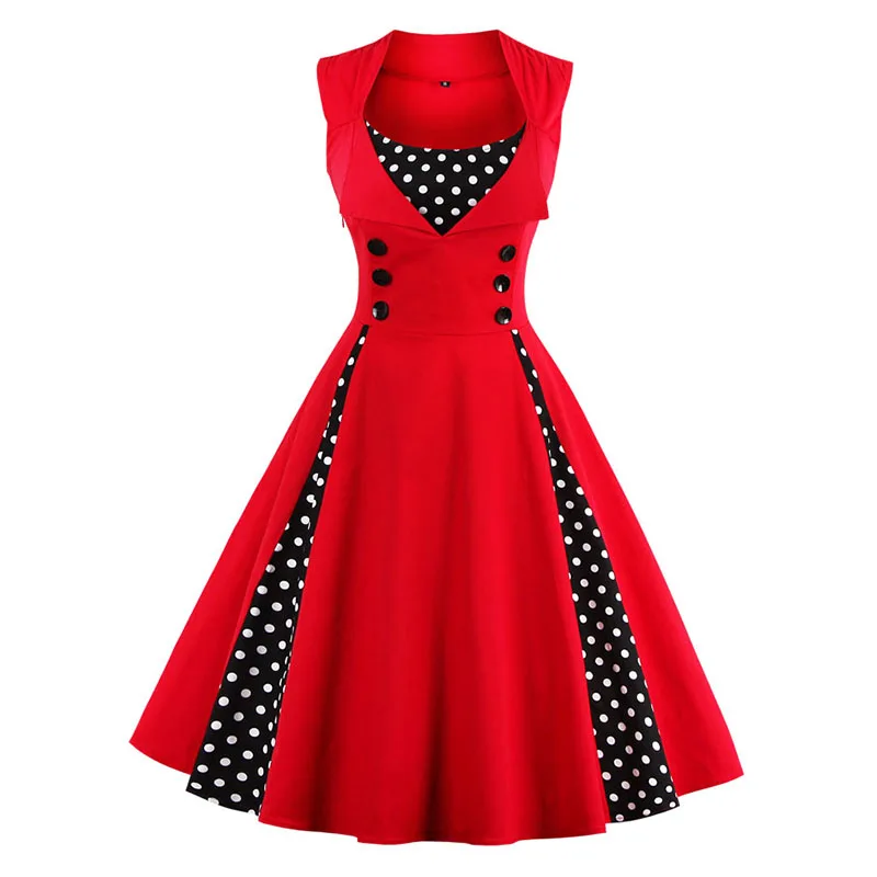 Kostlish 2017 Retro Summer Dress Women Patchwork Print Ball Gown 50s 60s Vintage Dress Swing Elegant Party Dresses Plus Size 5XL (10)