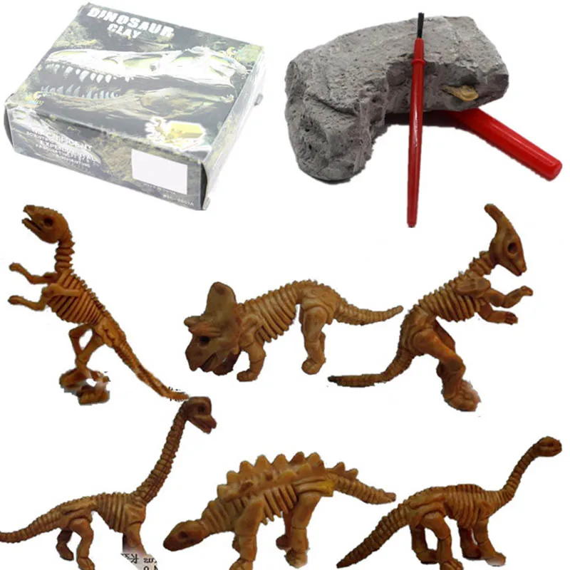 Mining Archeology Dinosaur Fossil Skeleton Figure 6pcs/set Plastic