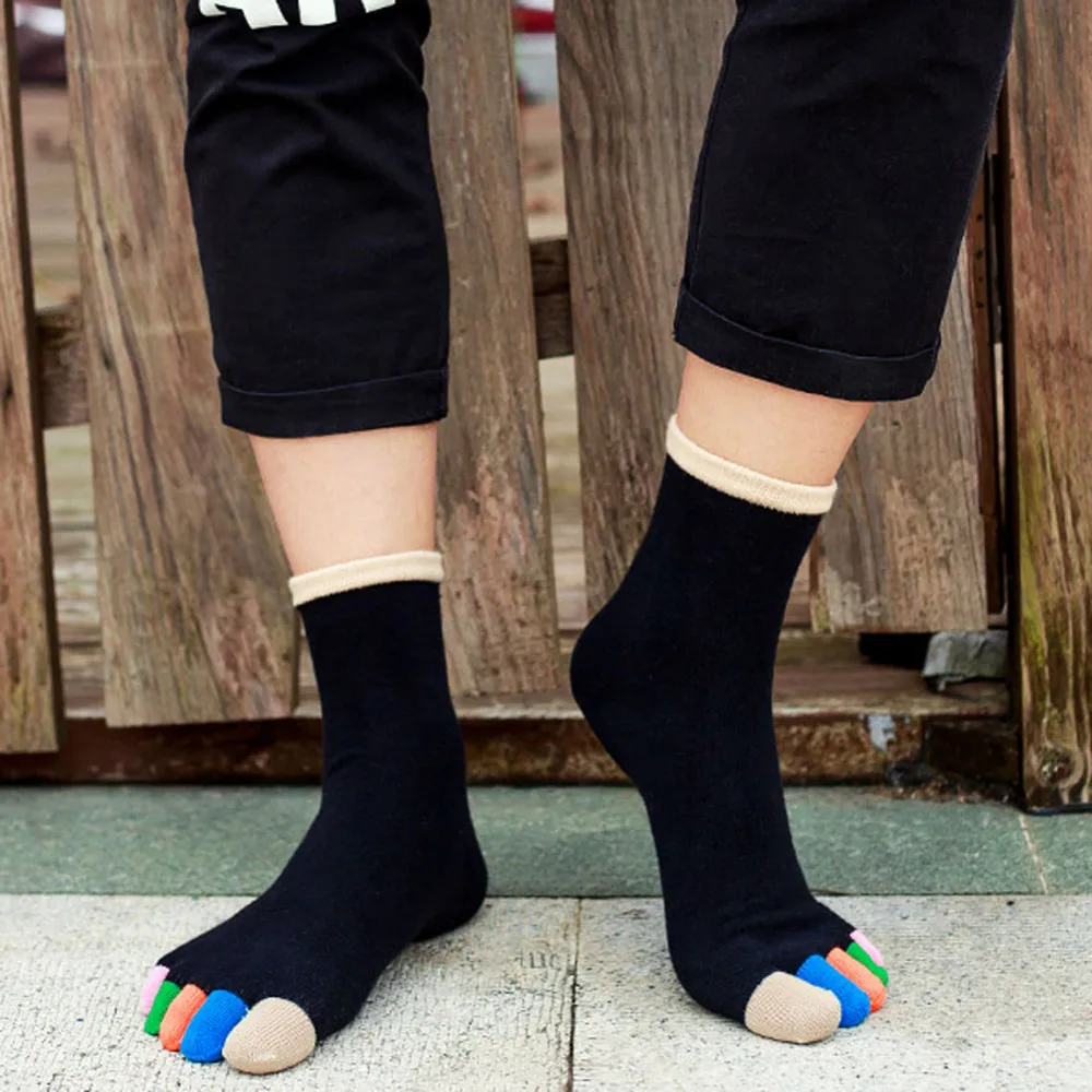 Новые зимние полосатые хлопковые носки с 5 пальцами, причудливые носки с 5 пальцами, пара мужских носков