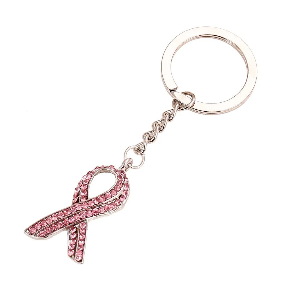 

Pink Ribbon Crystal Rhinestone Key Chain New Arrival Breast Cancer Bowknot Charm Key Ring Keyring Keychain