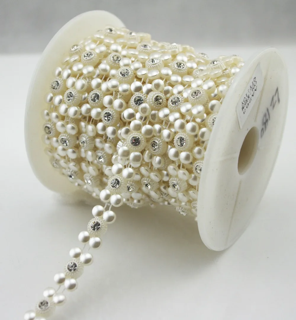 

10 Yards 10mm Ivory Round Pearl Rhinestone Chain Trims Sewing Wedding Decoration LZ180