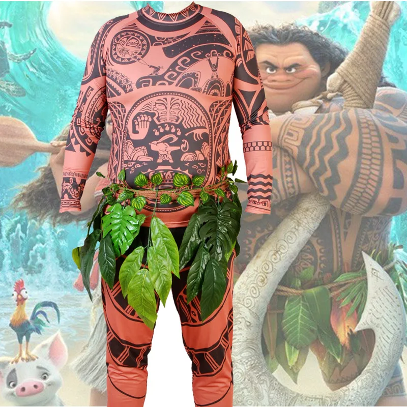 Full Set Movie Moana Princess Maui Cosplay Costume Kids Princess vaiana