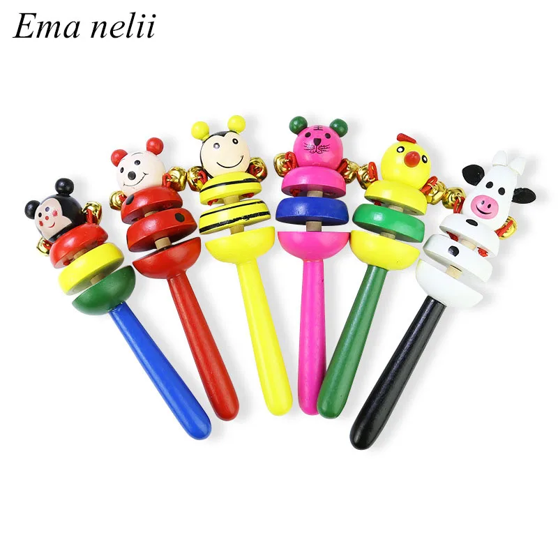 

Hot Sale Kids Colorful Wooden Bell Toys Instruments Cartoon Animal Baby Rattles 2 Percussion String of Bells Toddler Toys Gift