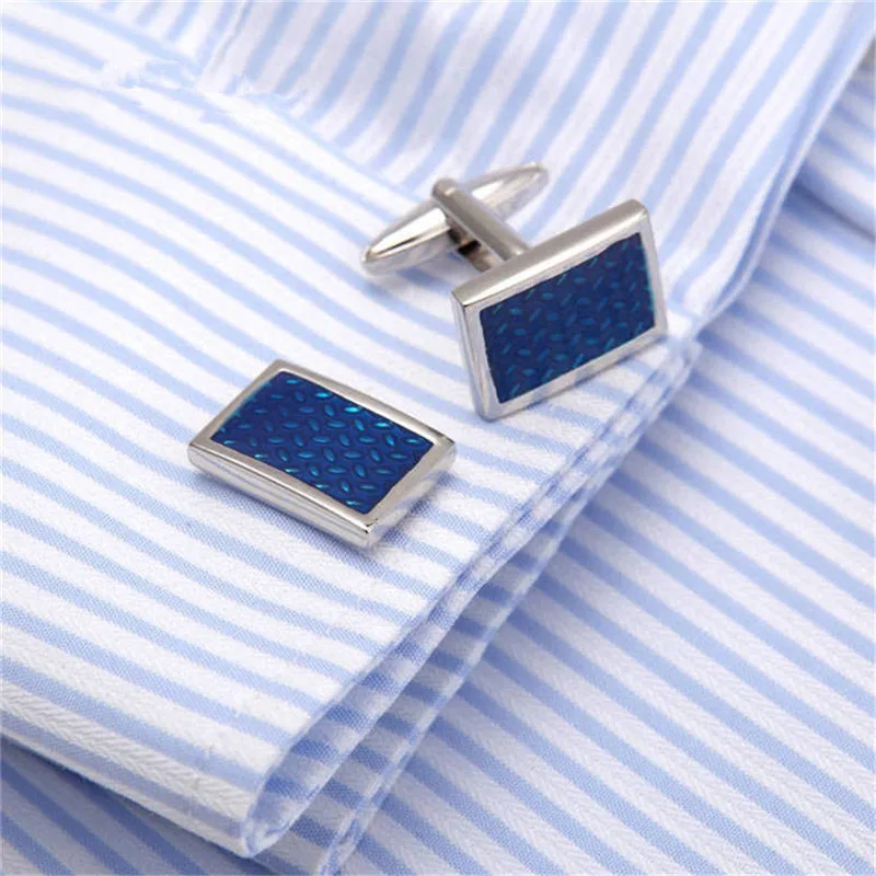 Julie Wang 1 Pair High-end Watch Cufflinks Real Clock Blue Square links Cufflings French Cuff links Nail Sleeve Button for Men