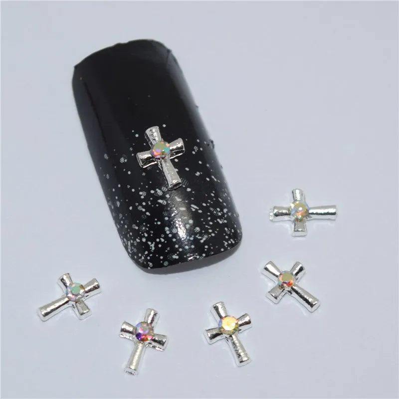 

10psc New Silver Cross 3D Nail Art Decorations,Alloy Nail Charms,Nails Rhinestones Nail Supplies #521