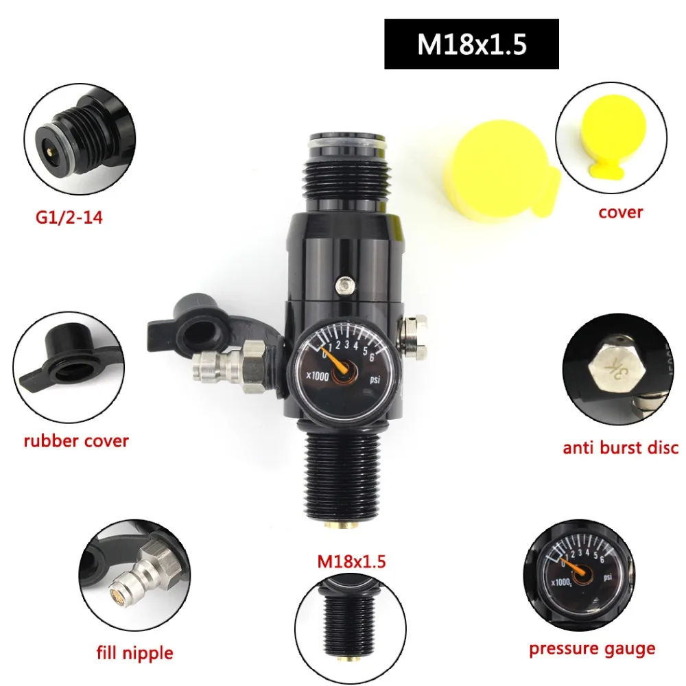 

300BAR 4500PSI PCP Paintball HPA M18x1.5 Thread Tank Regulator Valve 850psi 1200psi 1500psi 1800psi 2200psi Output Pressure