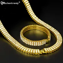 Men Hip Hop Rock Gold Silver Bling 3 Three Rows Rhinestone Pharaoh Jewelry Set Miami Cuban