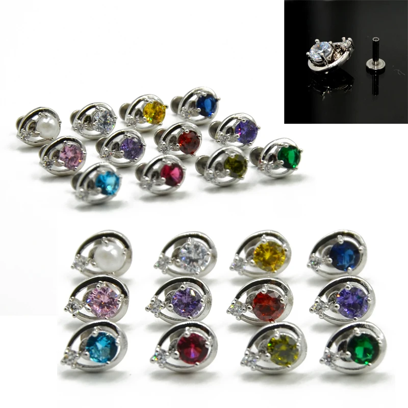 

Showlove-1Pcs Dew Drop Teardrop Internally Threaded Labret Ear Tragus Crtilage Earring Lip Ring Jewelry