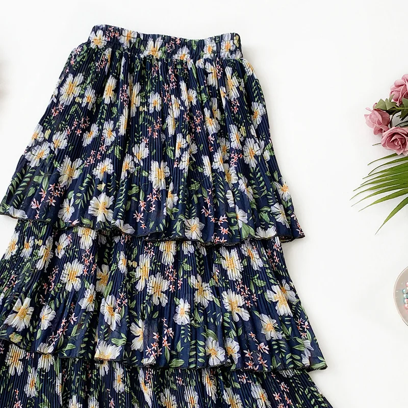 Wasteheart Spring Blue Green Sexy Women Skirts A-Line Ankle-Length Skirt Chiffon Mesh Clothing Long Skirt Floral Printed Sweet Wasteheart Spring Blue Green Sexy Women Skirts A-Line Ankle-Length Skirt Chiffon Mesh Clothing Long Skirt Floral Printed Sweet