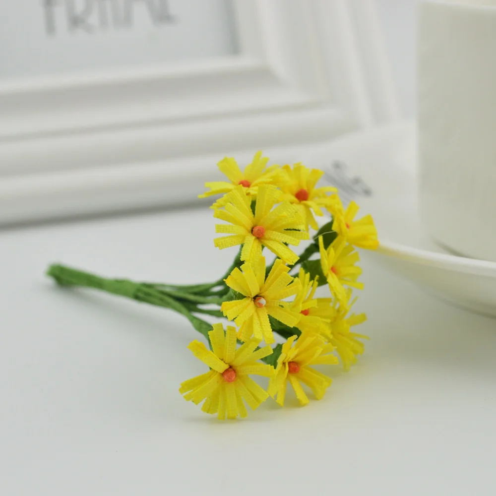 10 шт slik мини-Хризантема прекрасный букет поддельные герберы diy ВЕНОК коробка конфет подарок ручной работы материал искусственные цветы - Цвет: yellow