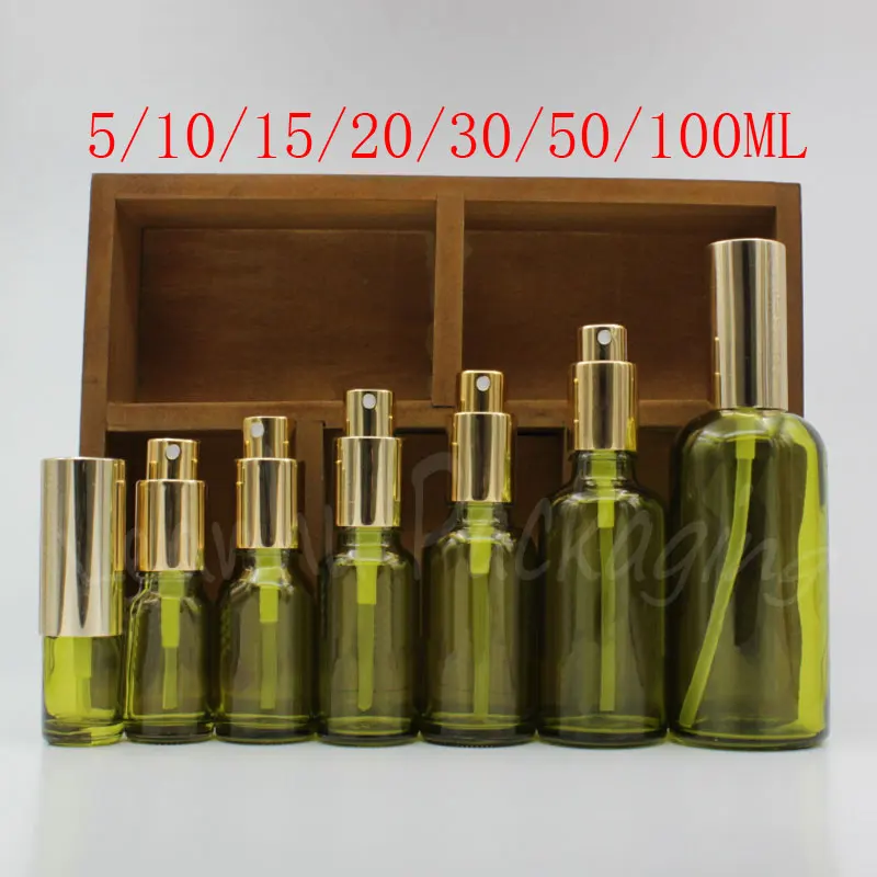 

Green Glass Bottle With Spray Pump , Toner / Cosmetic Water Packaging Bottle , Empty Cosmetic Container ( 15 PC/Lot )