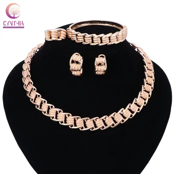 

Fashion African Jewelry Set Nigerian Wedding Gold Color Beads Jewelry Set Bridal Necklace Earrings Bracelet Ring Party Sets