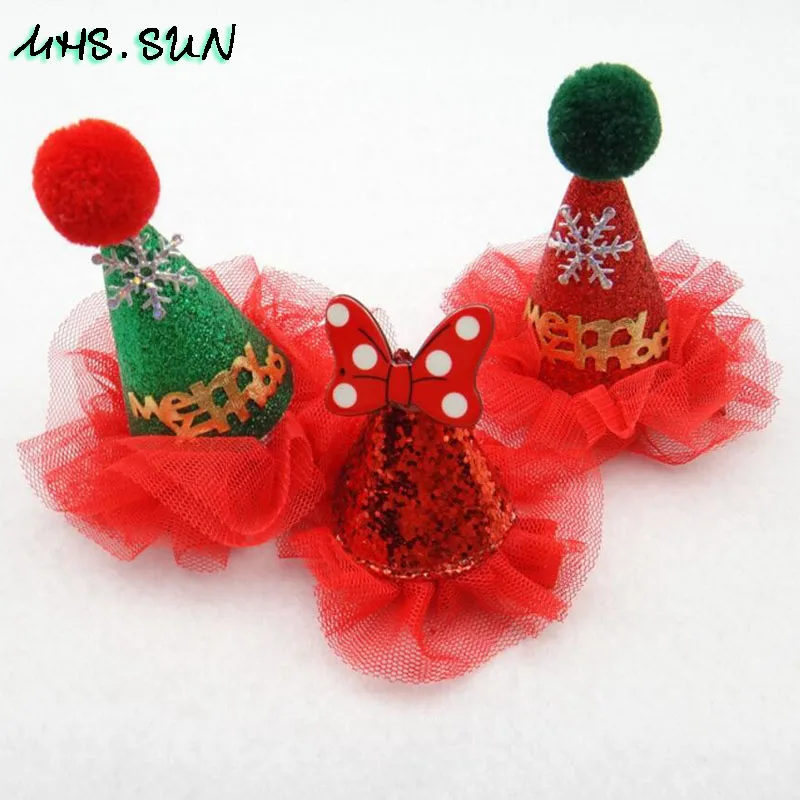 

MHS.SUN Cute Christmas Kids Hairpins Fashion Lace Hat Snowflake Child Girls Hairclips Headwear For Festival Hair Accessories