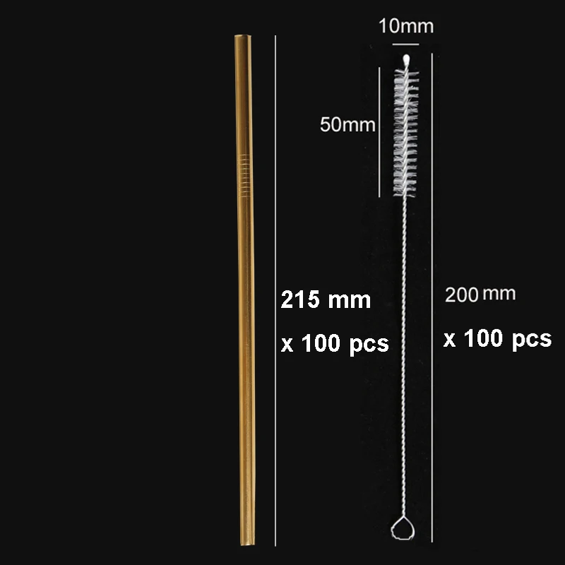 100 шт/партия многоразовые металлические соломинки E-co дружественные нержавеющей стали питьевой соломинки с кистью мешок 215 мм* 6 мм трубы для 20/30 унций кружки - Цвет: Gold type 1