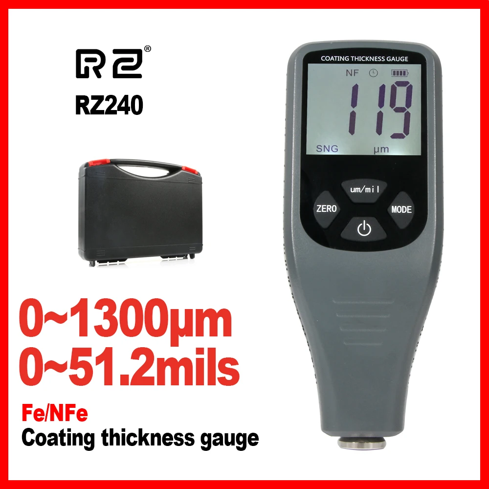 

Coating Thickness Gauge Digital Paint Thickness Gauge Meter Tools Ferrous and non-Ferrous 2 in 1 RZ240