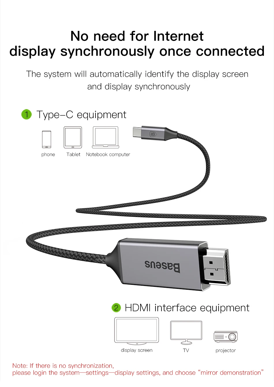 Baseus usb type C к HDMI кабель для huawei P20 mate 20 Pro USB C к HDMI разветвитель для MacBook samsung Galaxy S8 S9 адаптер