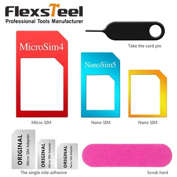 

5 in 1 SIM Card Adapter Converter Tool Kit Nano Micro Standard Complete Set With File and Steel Sim Tray Eject Pin for Iphone