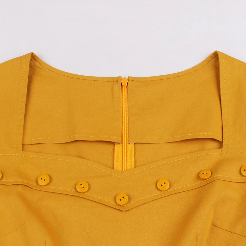 Tonval Ретро расклешенное винтажное желтое платье трапециевидной формы, Женские однотонные платья на пуговицах Хепберн, осень, элегантное платье с рукавом 3/4