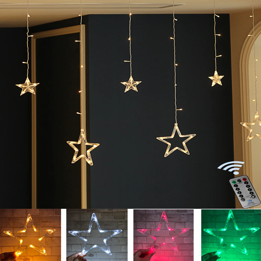 

Remote control Window Curtain Lights 138 LED Fairy Star Christmas light 220V Wedding Party Decorations Holiday Lighting