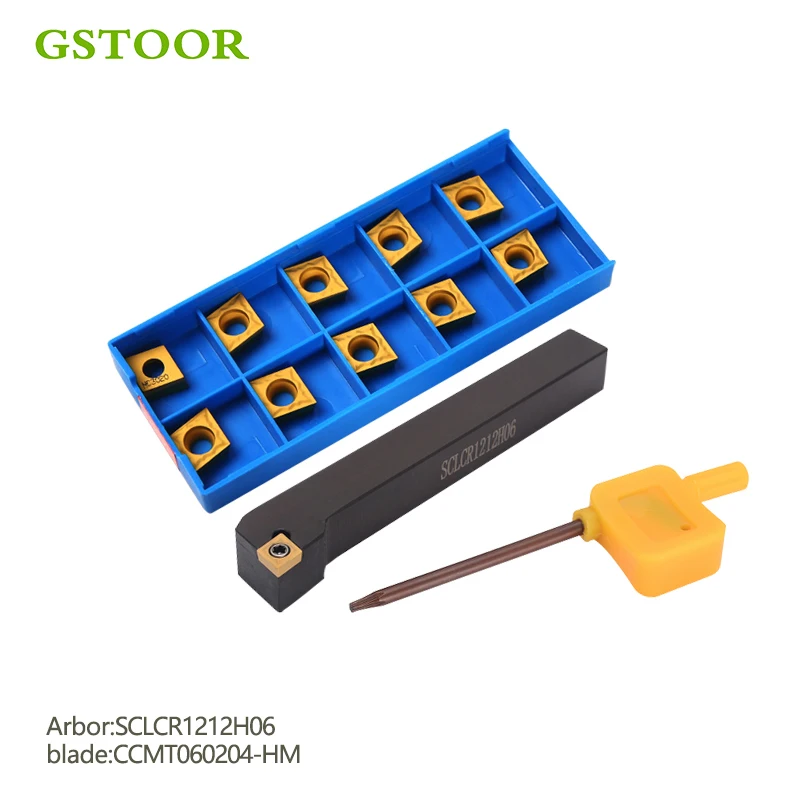 

1pc SCLCR1212H06 Lathe Turning Tool Holder + 10pcs CCMT060204 Carbide Insert with T8 Wrench
