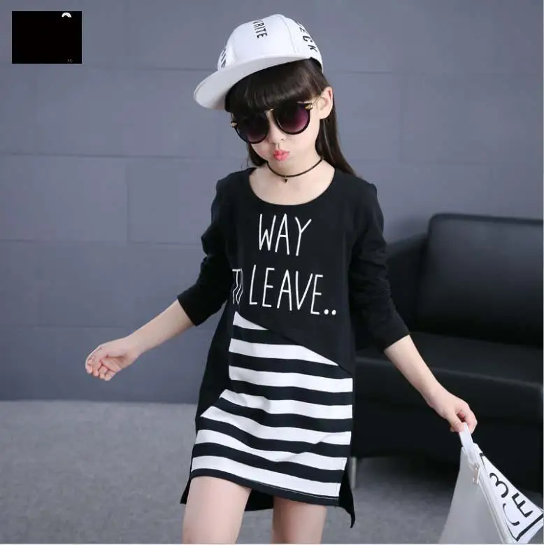 

2017 New Spring Girls Fashion Striped Princess Dress Clothing Female Children Casual Vestidos Kids 3-15 Age Clothes